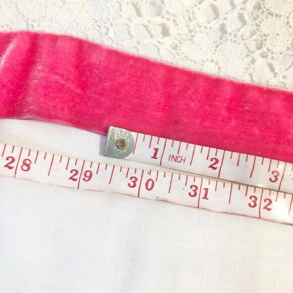 Vintage White Lace Maxi Dress Pink Velvet Waist Cap Sleeves Elegant Formal Wear - Picture 11 of 12